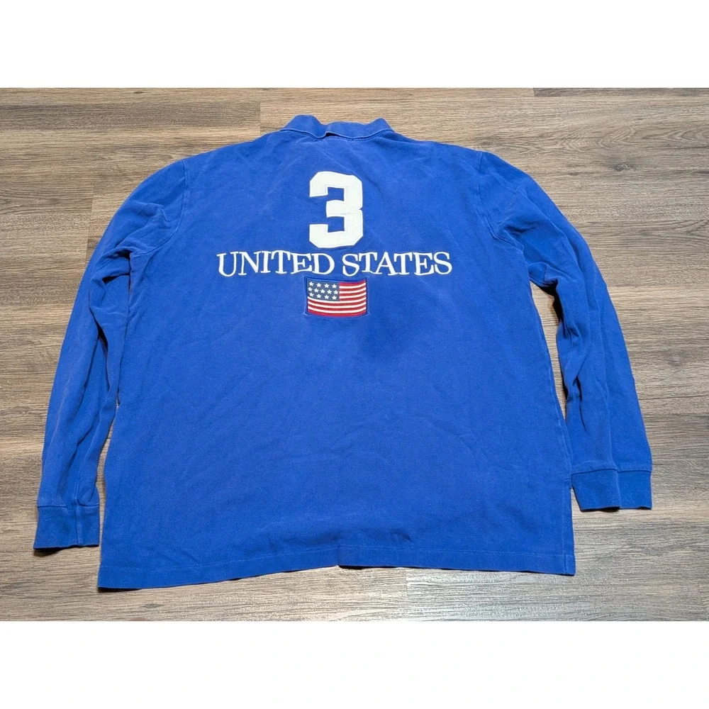 Polo Ralph Lauren Mens XL Custom Fit Long Sleeve Big Pony USA‎ Flag Polo READ